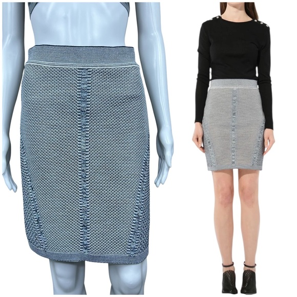 Balmain Knit Tweed Mini Skirt Blue Size US 10 / FR 42 Old Money Luxury